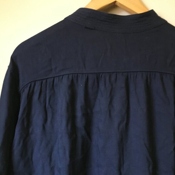 Dark Navy Blue Banded Tie Up Collar Bohemian Tunic Shirt - Picture 6 of 12